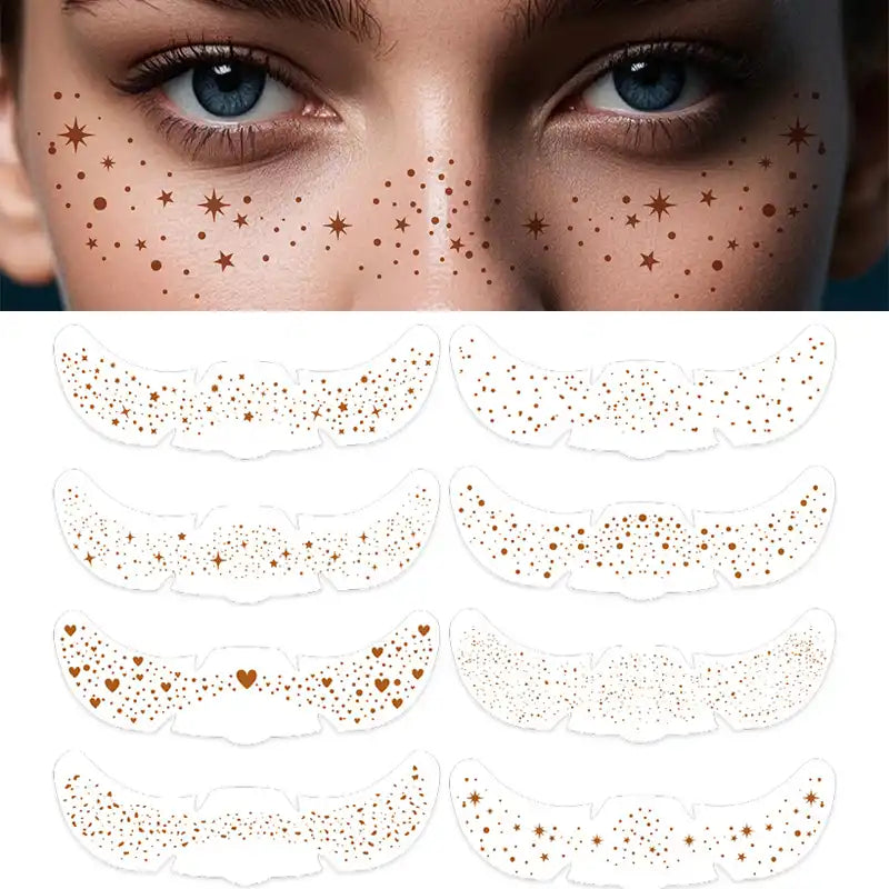 Sparkle Gold & Silver Freckle Tattoos - Waterproof Face Stickers 8PCS
