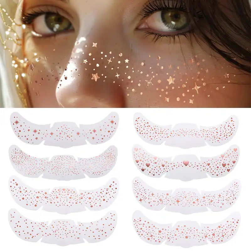 Sparkle Gold & Silver Freckle Tattoos - Waterproof Face Stickers 8PCS