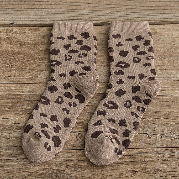 Spotted Leopard Print Women Socks Cotton Terry Tube Thickened Warm Socks
