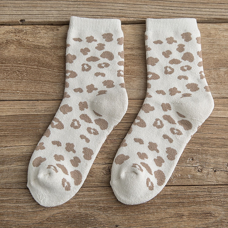 Spotted Leopard Print Women Socks Cotton Terry Tube Thickened Warm Socks
