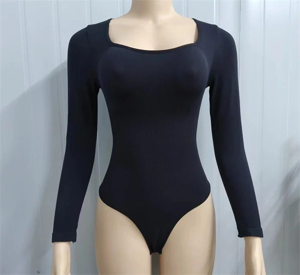 Square Neck Button-Front Shapewear Bodysuit