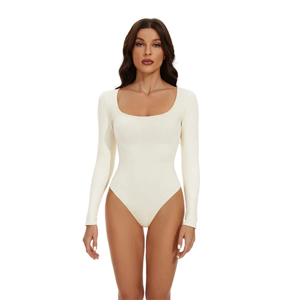 Square Neck Button-Front Shapewear Bodysuit