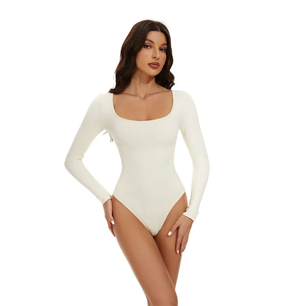 Square Neck Button-Front Shapewear Bodysuit