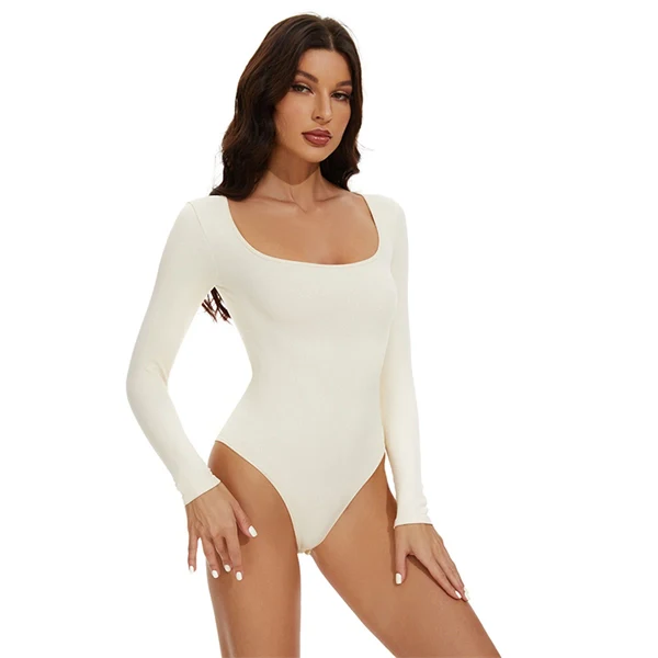 Square Neck Button-Front Shapewear Bodysuit
