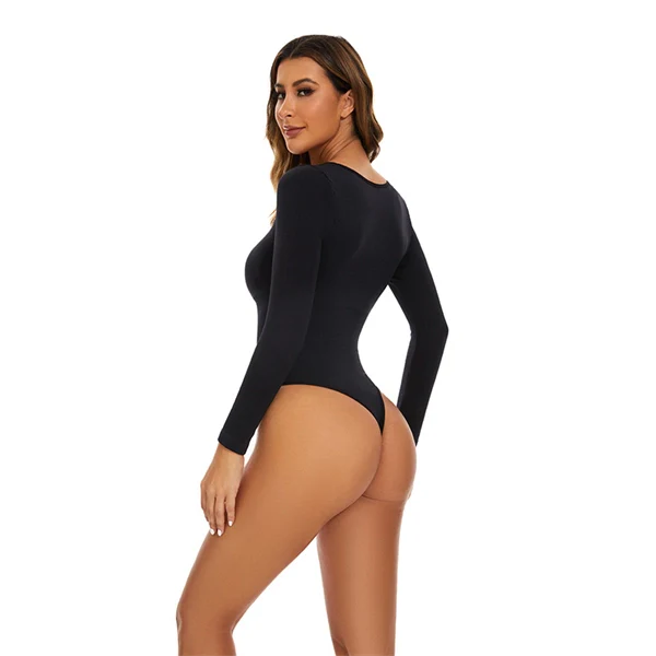 Square Neck Button-Front Shapewear Bodysuit
