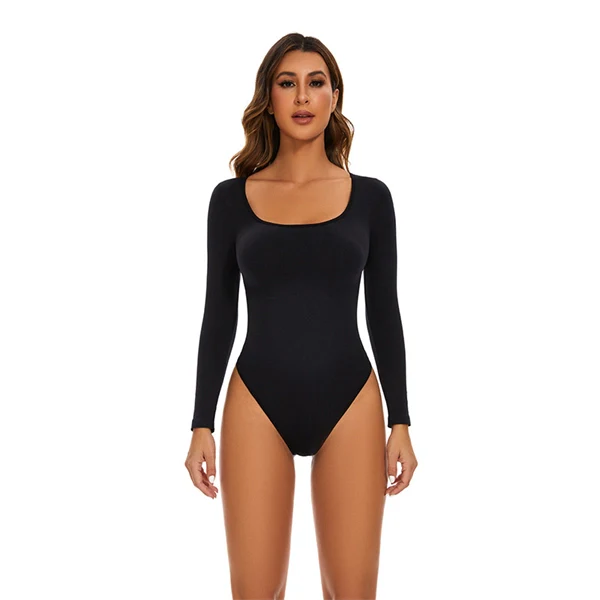 Square Neck Button-Front Shapewear Bodysuit