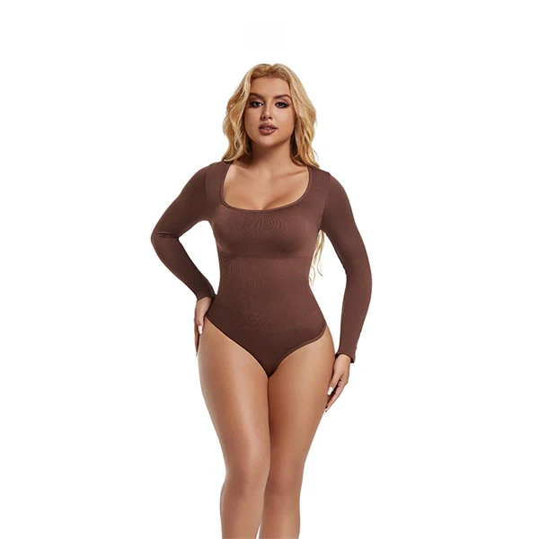Square Neck Button-Front Shapewear Bodysuit