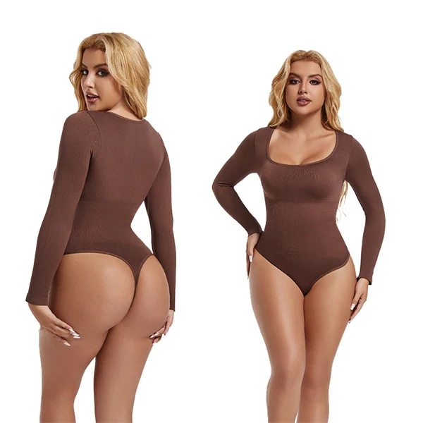 Square Neck Button-Front Shapewear Bodysuit