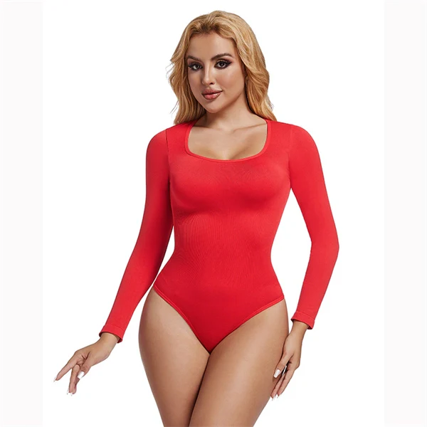 Square Neck Button-Front Shapewear Bodysuit