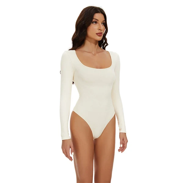 Square Neck Button-Front Shapewear Bodysuit