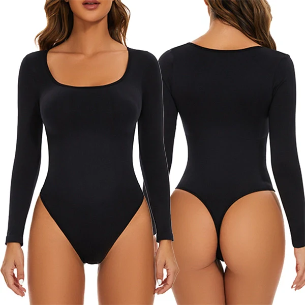 Square Neck Button-Front Shapewear Bodysuit