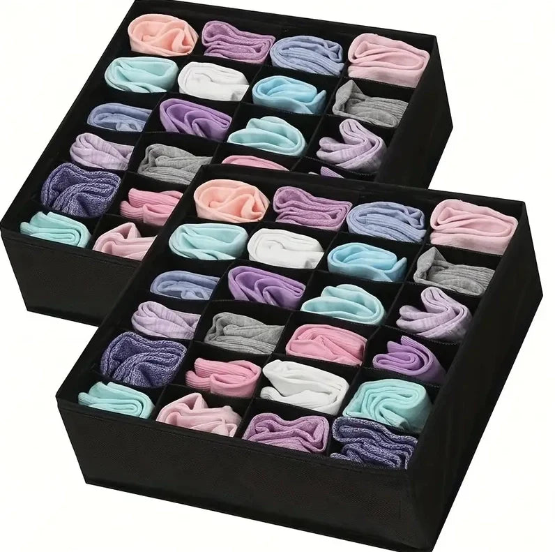 2 Pack Closet Socks Organizer 24-Cell Collapsible Organizer