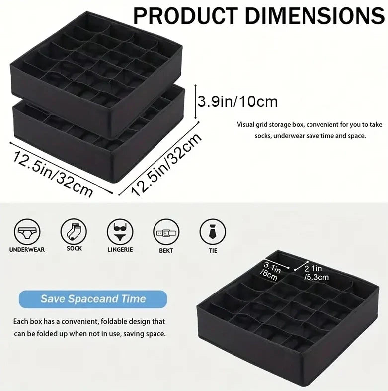 2 Pack Closet Socks Organizer 24-Cell Collapsible Organizer