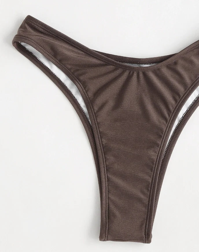 Women's Summer Hot Sexy Bikinis High Waisted Solid Color Two-Piece Swimsuit for Beach and Hot Springs