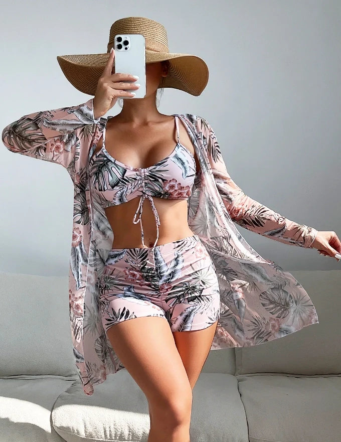 Women's High-Waisted 3-Piece Bikini Set Sunscreen Women Swimsuit