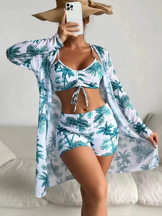 Women's High-Waisted 3-Piece Bikini Set Sunscreen Women Swimsuit