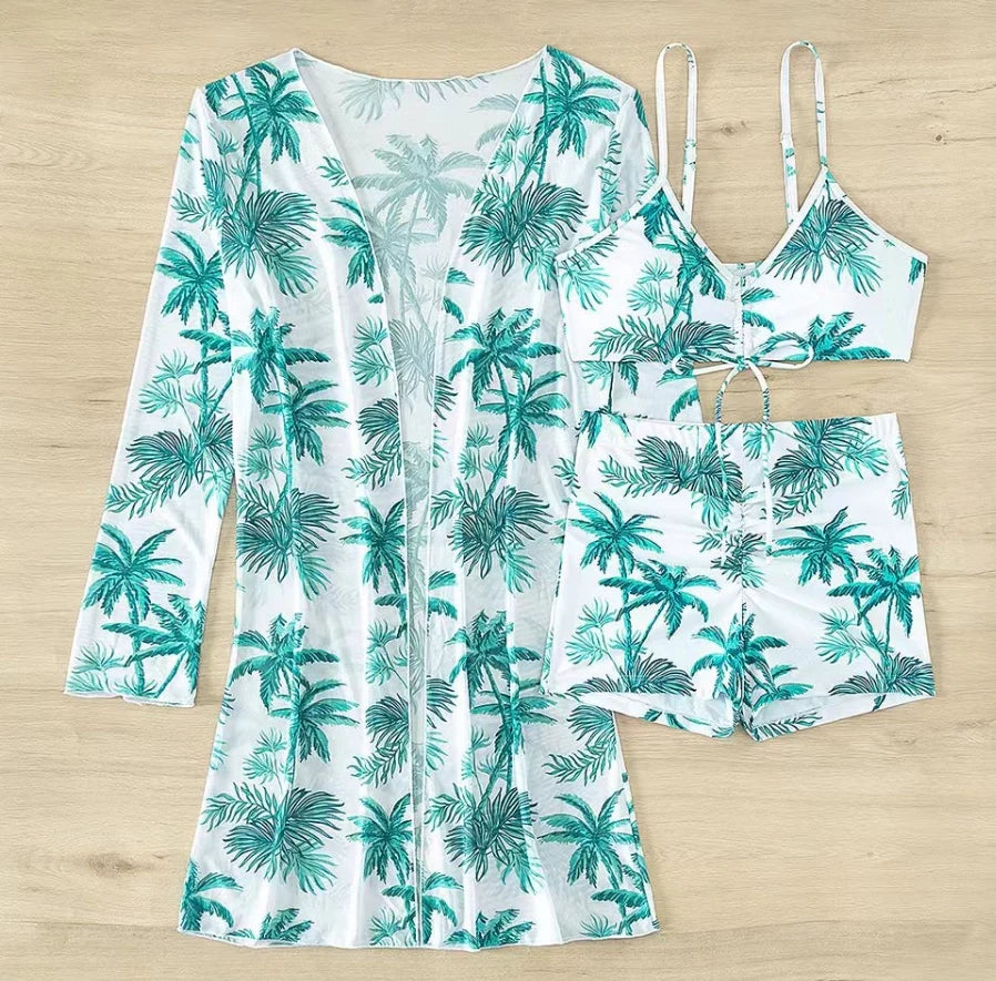 Women's High-Waisted 3-Piece Bikini Set Sunscreen Women Swimsuit