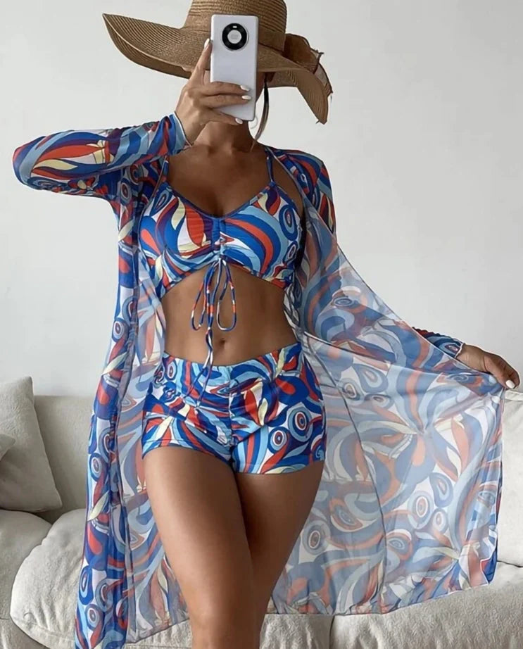 Women's High-Waisted 3-Piece Bikini Set Sunscreen Women Swimsuit