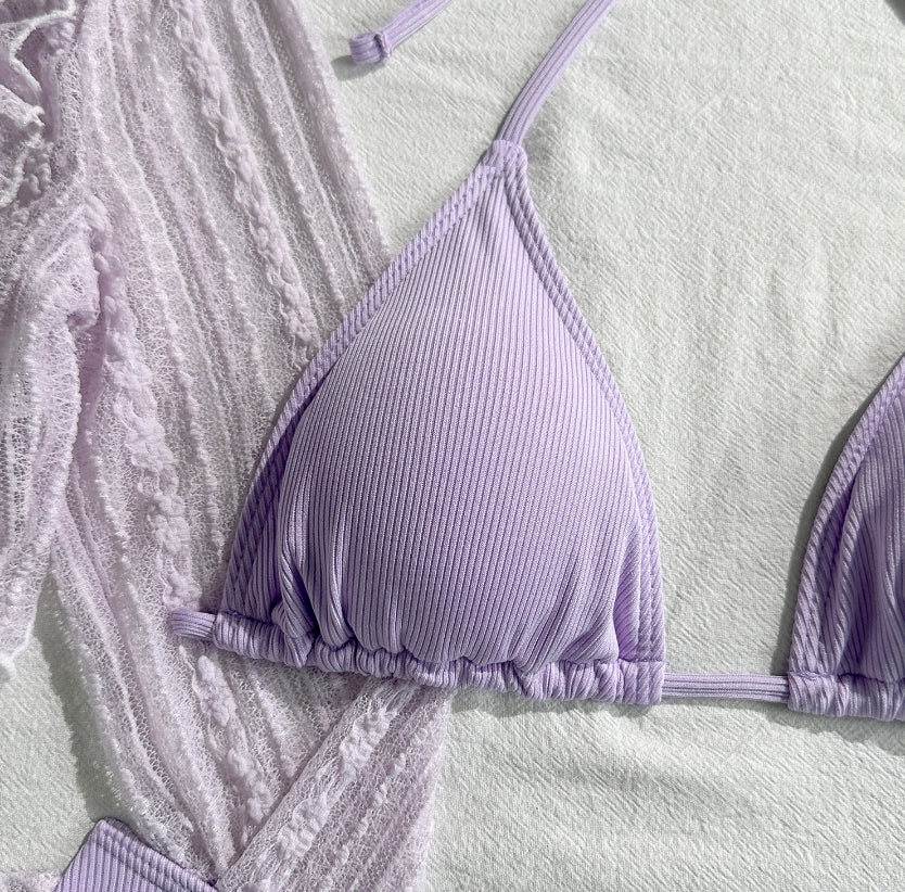 Women's 4-Piece Mesh Long Sleeve Bikini Set with Beach Skirt Holiday Bathing Suit