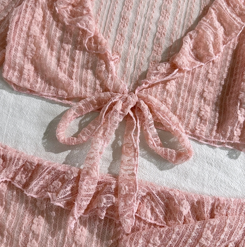 Women's 4-Piece Mesh Long Sleeve Bikini Set with Beach Skirt Holiday Bathing Suit