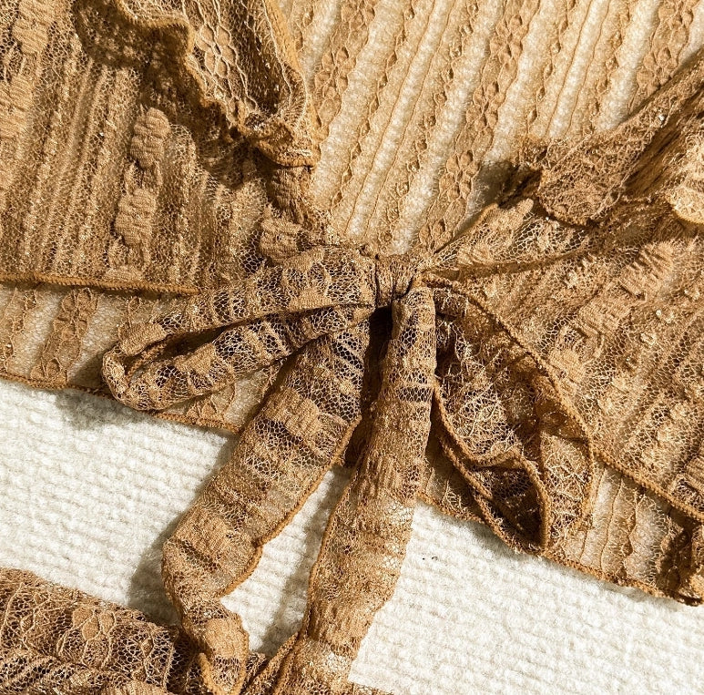 Women's 4-Piece Mesh Long Sleeve Bikini Set with Beach Skirt Holiday Bathing Suit