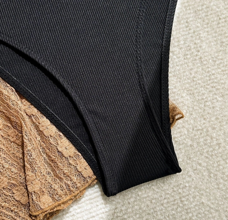 Women's 4-Piece Mesh Long Sleeve Bikini Set with Beach Skirt Holiday Bathing Suit