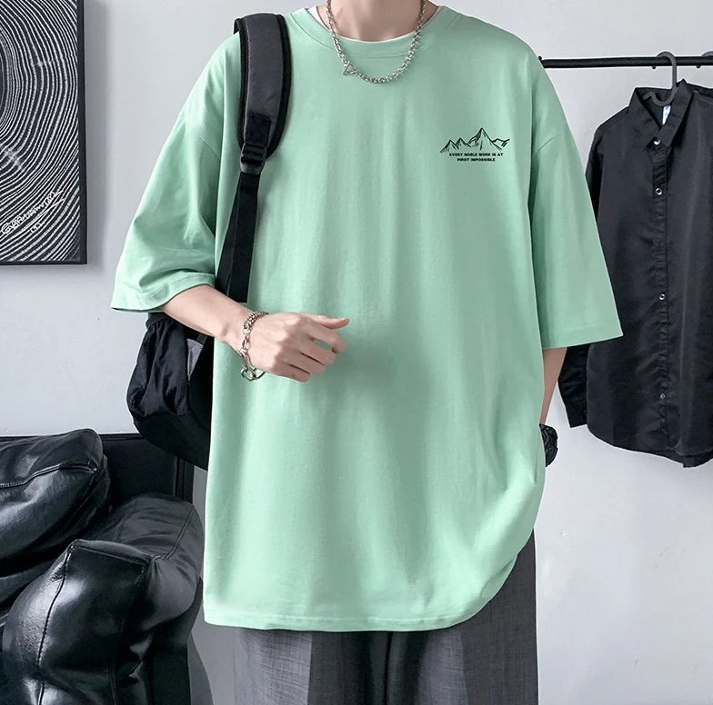 Men's Cotton Half Sleeve T-Shirt Summer Loose Graphic Sports Top