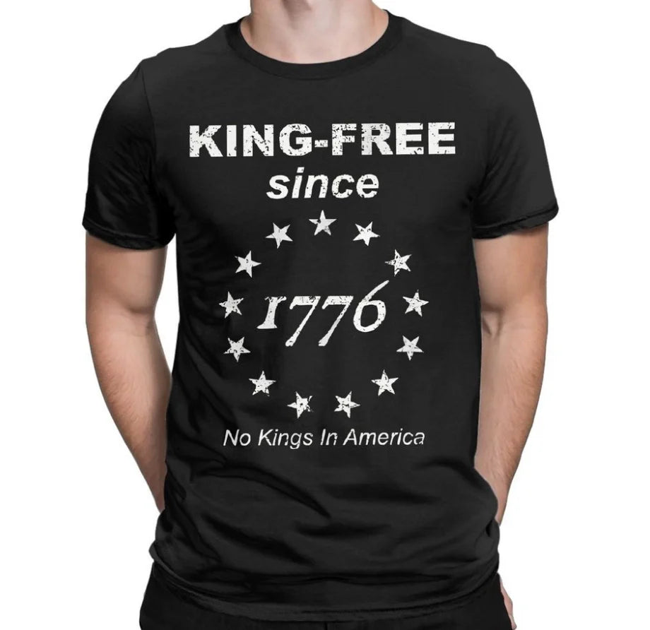 Men's American Flag Short Sleeve No Kings in America Since 1776 T-Shirt
