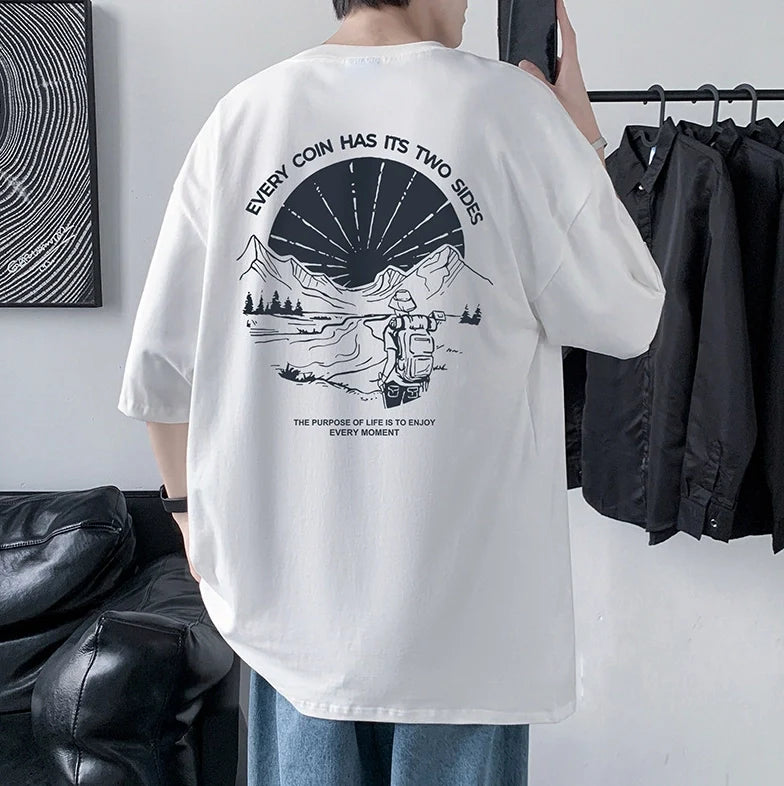 Men's Cotton Half Sleeve T-Shirt Summer Loose Graphic Sports Top