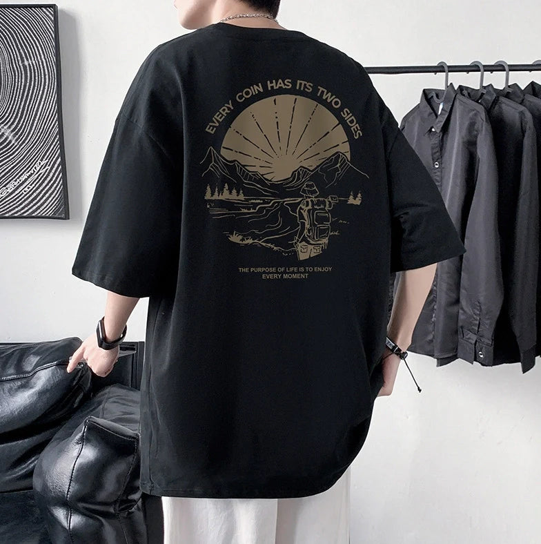 Men's Cotton Half Sleeve T-Shirt Summer Loose Graphic Sports Top