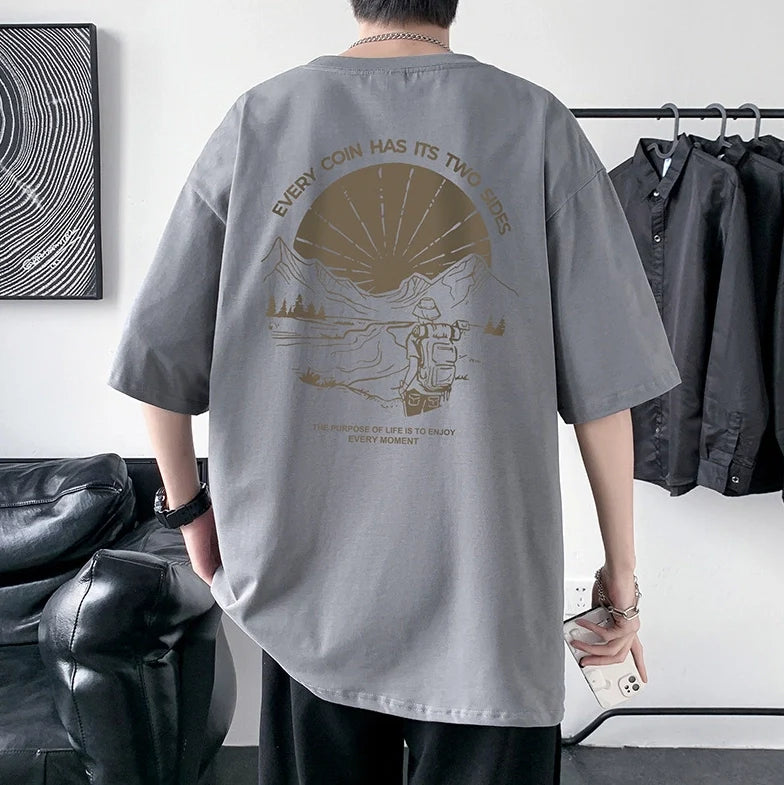 Men's Cotton Half Sleeve T-Shirt Summer Loose Graphic Sports Top