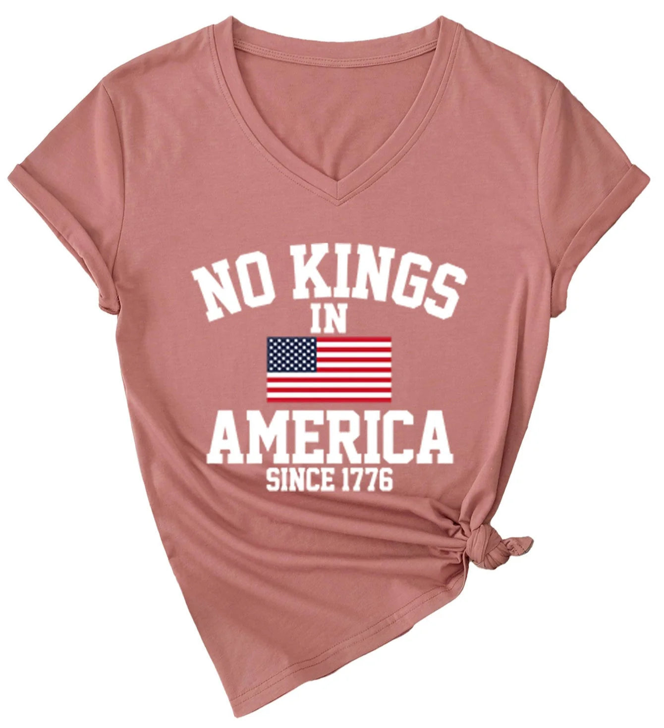 No Kings in America Casual Versatile Comfortable Women's V-neck Short Sleeve T-shirt
