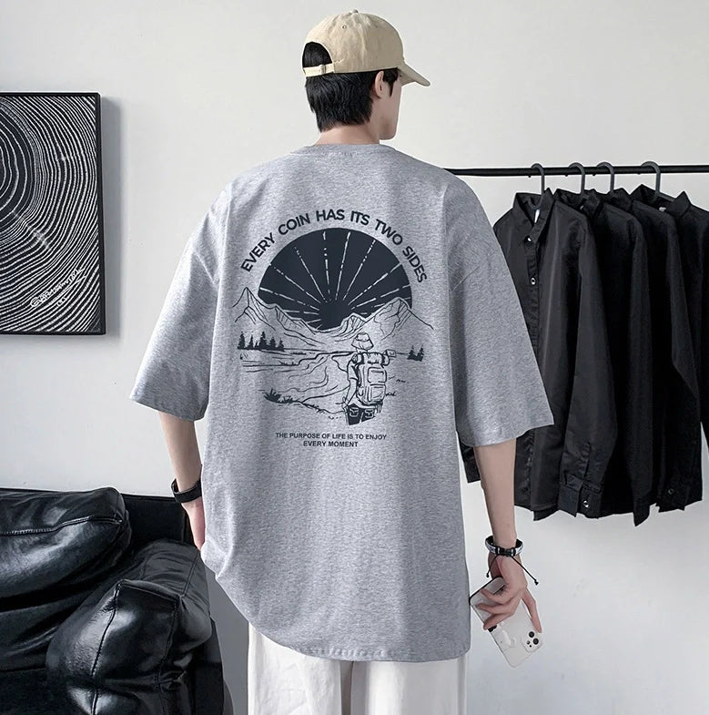 Men's Cotton Half Sleeve T-Shirt Summer Loose Graphic Sports Top