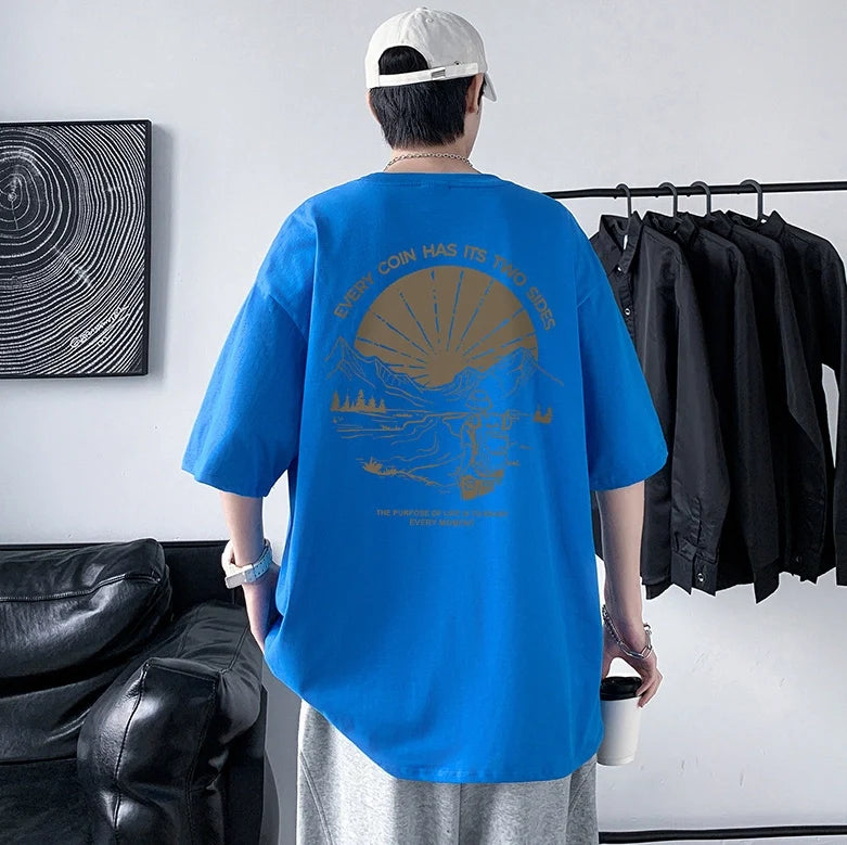 Men's Cotton Half Sleeve T-Shirt Summer Loose Graphic Sports Top