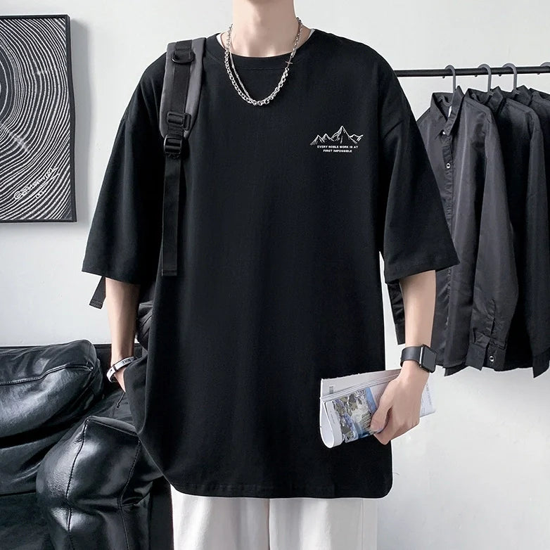 Men's Cotton Half Sleeve T-Shirt Summer Loose Graphic Sports Top