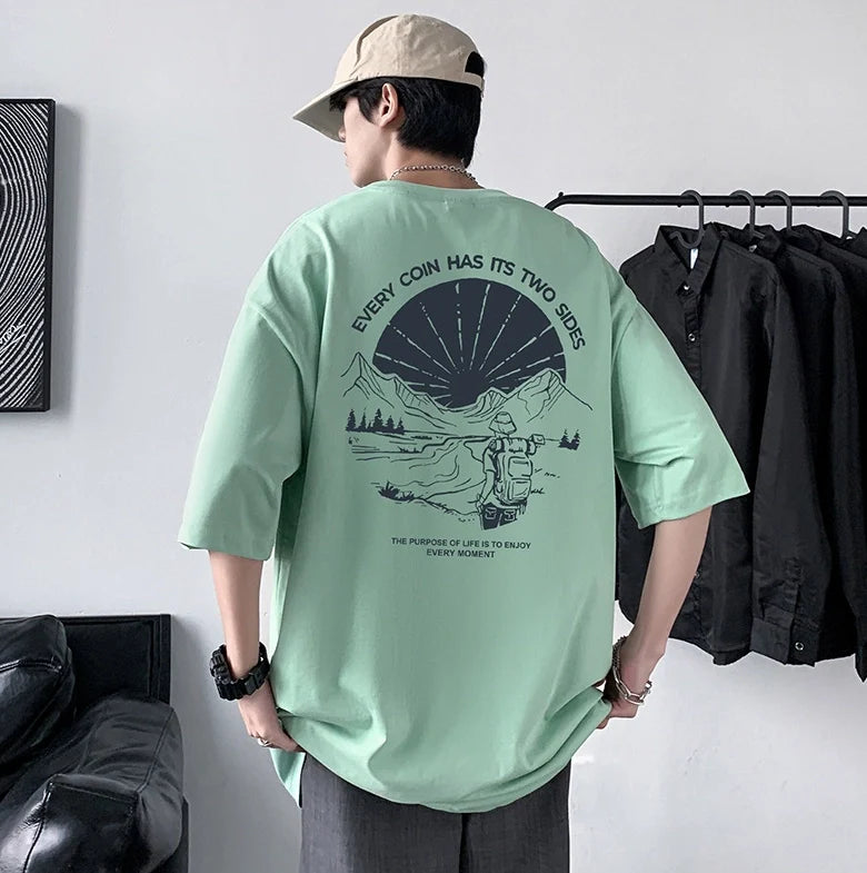 Men's Cotton Half Sleeve T-Shirt Summer Loose Graphic Sports Top