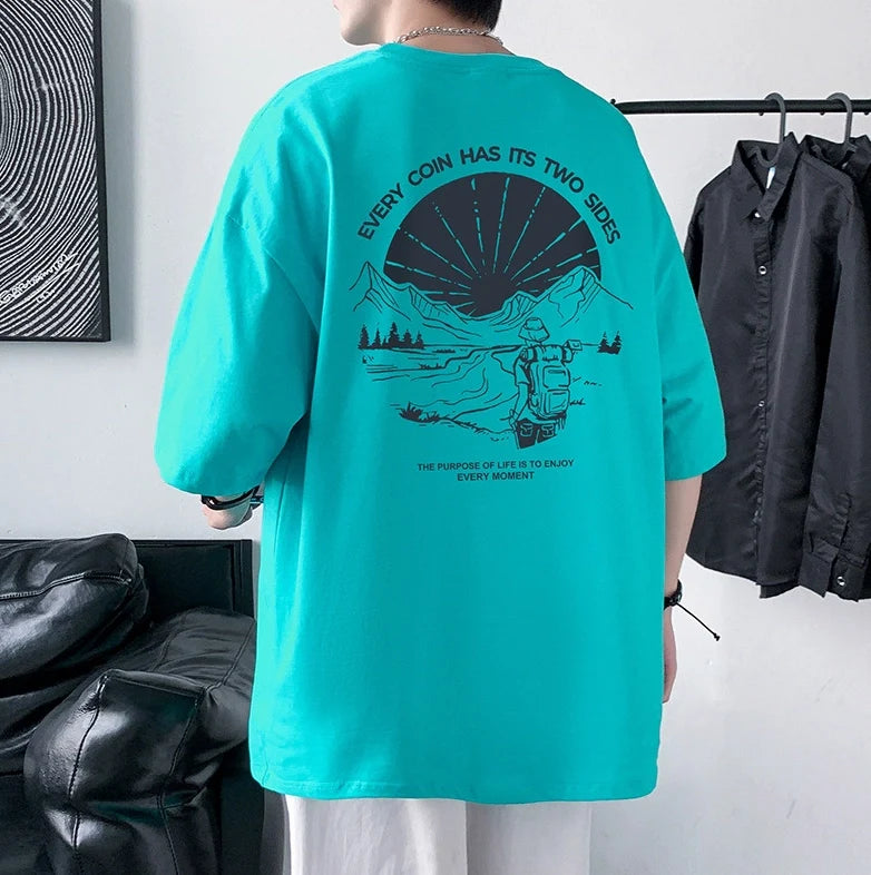 Men's Cotton Half Sleeve T-Shirt Summer Loose Graphic Sports Top