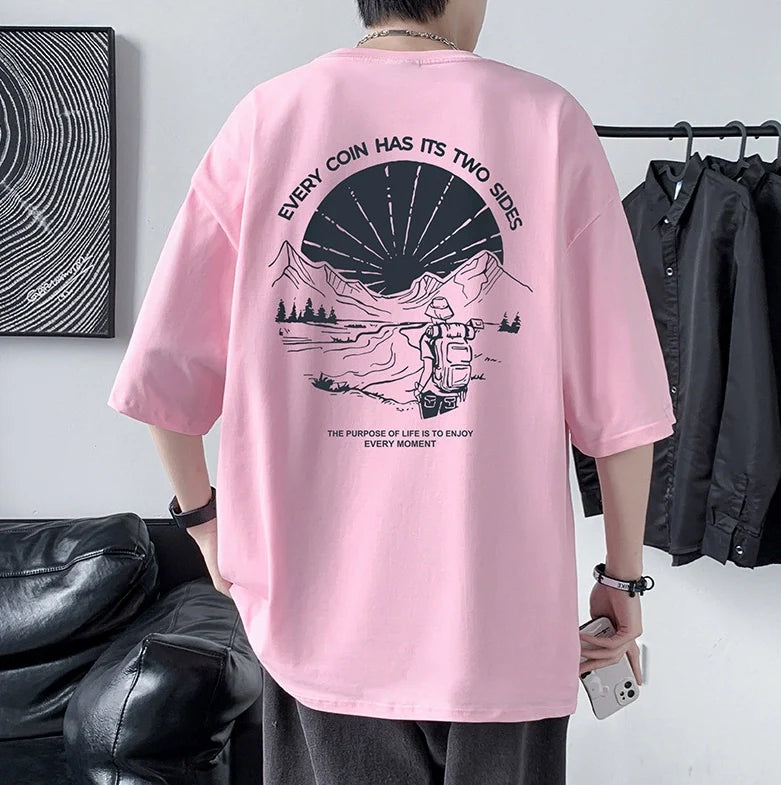 Men's Cotton Half Sleeve T-Shirt Summer Loose Graphic Sports Top