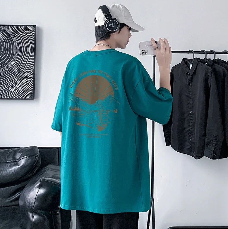 Men's Cotton Half Sleeve T-Shirt Summer Loose Graphic Sports Top