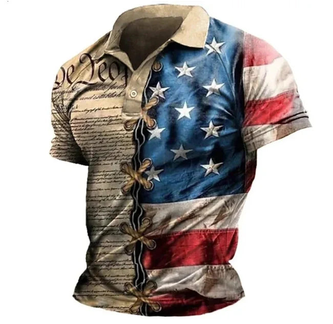 Men's American Flag Casual Short Sleeve Independence Day Polo Shirt