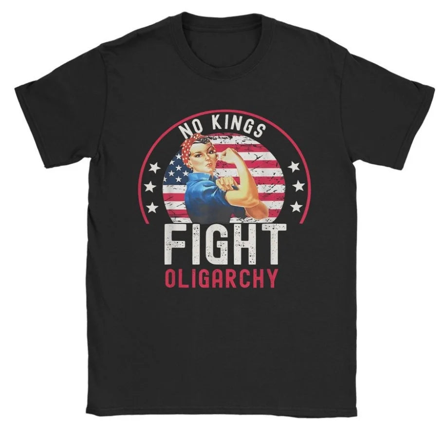 Vintage Men's Short Sleeve No Kings Fight Oligarchy T-Shirt