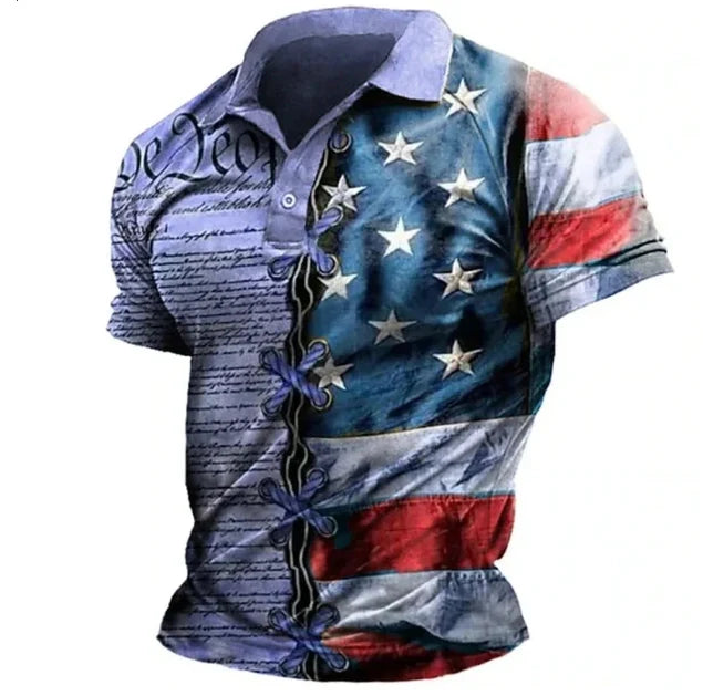 Men's American Flag Casual Short Sleeve Independence Day Polo Shirt