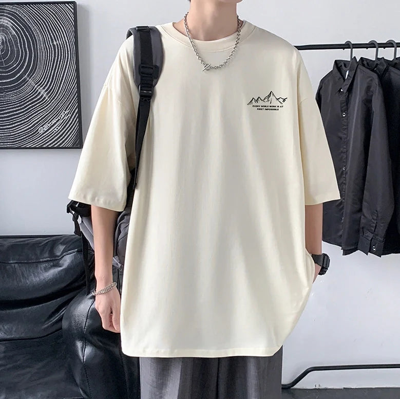 Men's Cotton Half Sleeve T-Shirt Summer Loose Graphic Sports Top