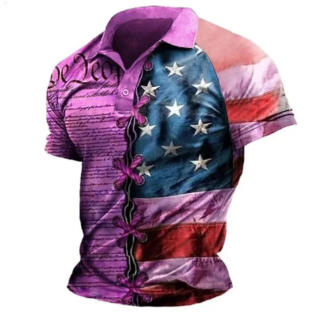 Men's American Flag Casual Short Sleeve Independence Day Polo Shirt