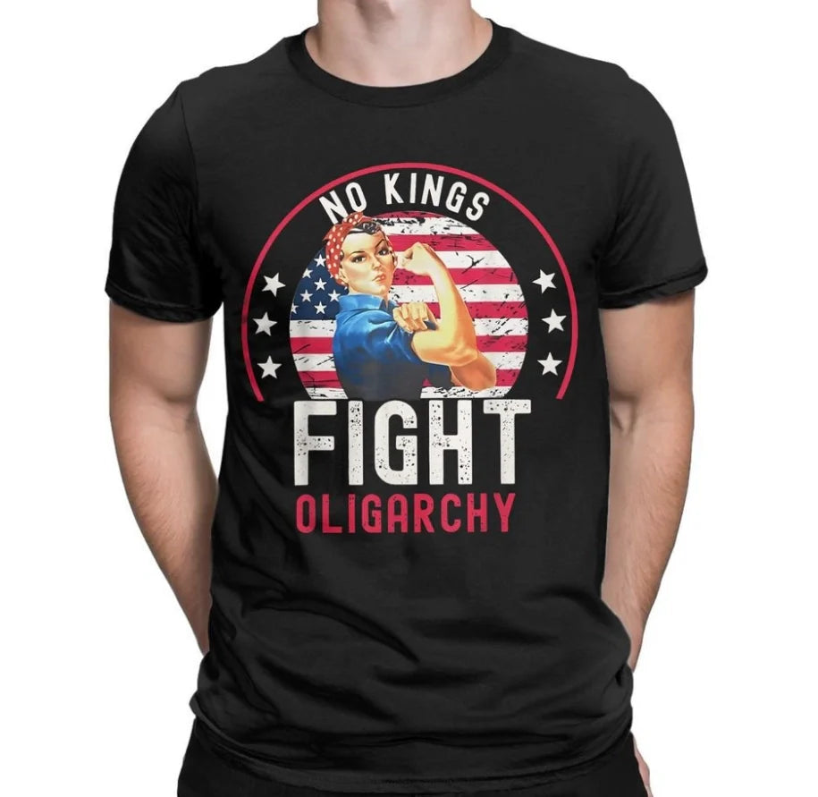 Vintage Men's Short Sleeve No Kings Fight Oligarchy T-Shirt