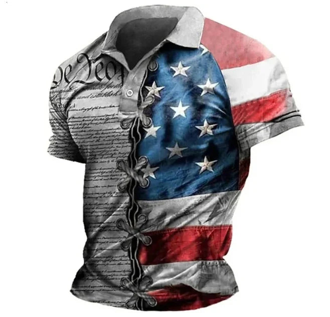 Men's American Flag Casual Short Sleeve Independence Day Polo Shirt