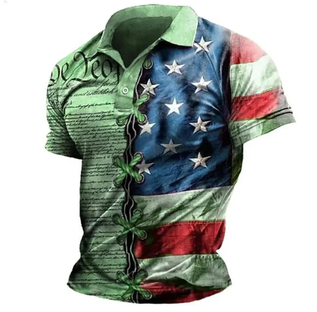 Men's American Flag Casual Short Sleeve Independence Day Polo Shirt