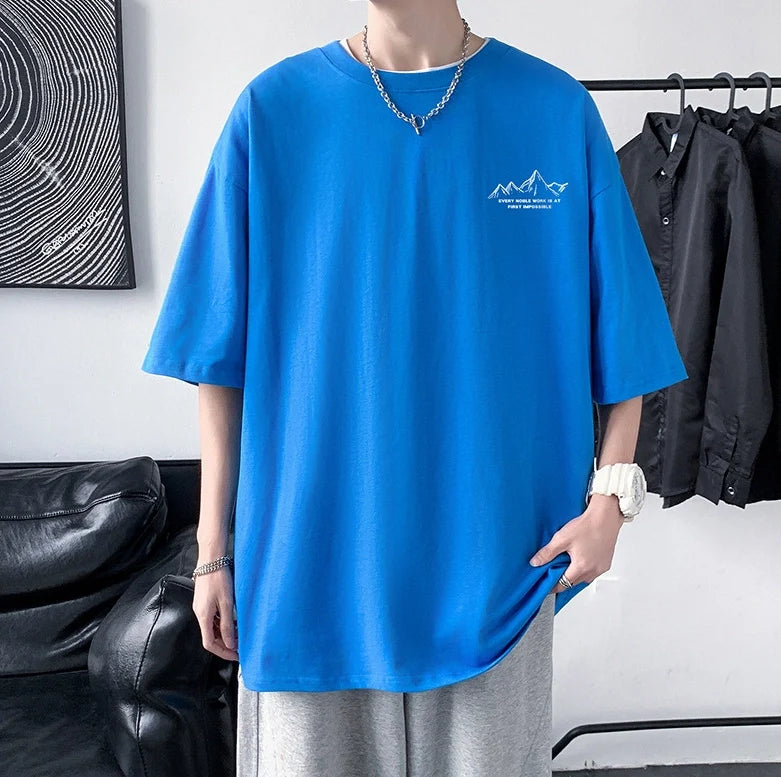 Men's Cotton Half Sleeve T-Shirt Summer Loose Graphic Sports Top