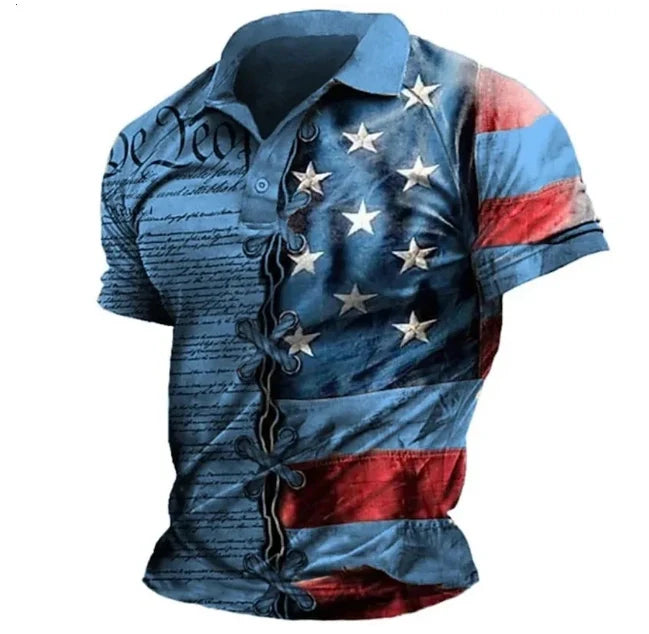 Men's American Flag Casual Short Sleeve Independence Day Polo Shirt