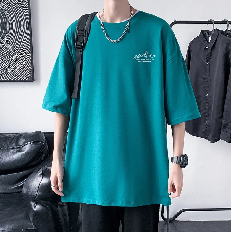 Men's Cotton Half Sleeve T-Shirt Summer Loose Graphic Sports Top